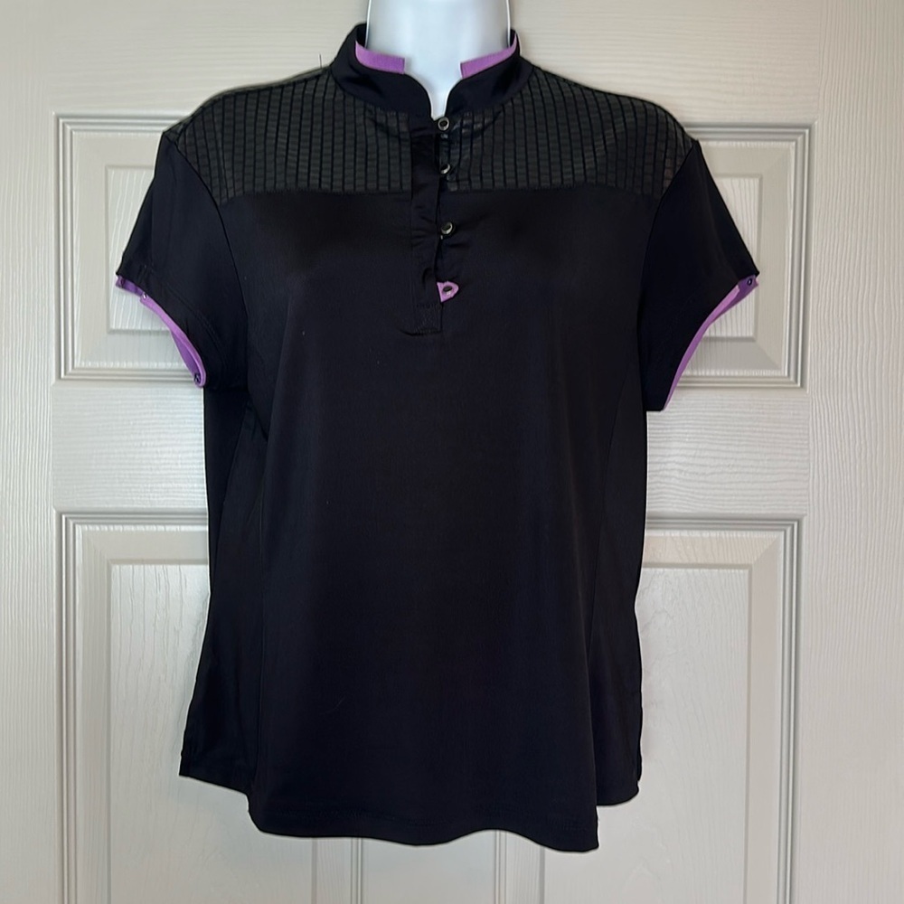 Jamie Sadock Women's Mock Neck Black Cap Sleeve Golf Top Size S
